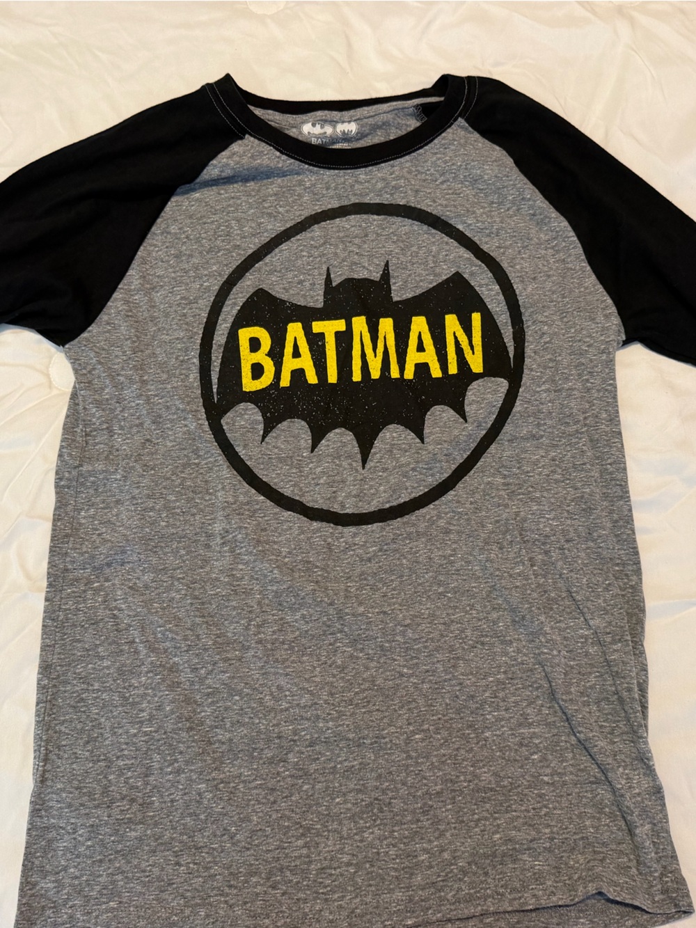 Batman Gray and Black Raglan Tee with Yellow Logo